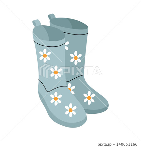 Blue rubber boots with daisy flower pattern vector illustration 140651166