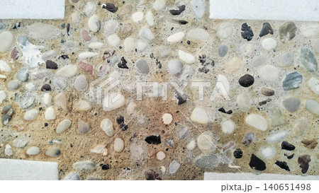 Exposed aggregate concrete texture background with colorful pebble wash. 140651498