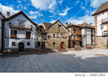 Old town of the beautiful village Anso, Pyrenees region, Huesca, Aragon, Spain. Old town of the beautiful village Anso, Pyrenees region, Huesca, Aragon, Spain. 140651862