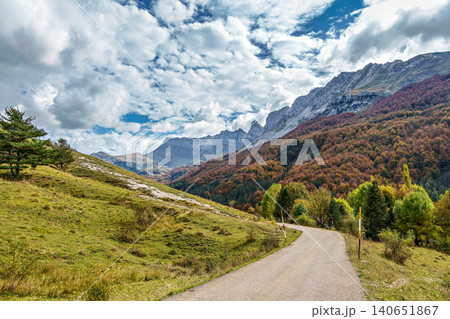 Driving through the Anso Valley to Zuriza, Valles Occidentales Natural Park in the Pyrenees, Aragon, Spain, Europe Driving through the Anso Valley to Zuriza, Valles Occidentales Natural Park in the Pyrenees, Aragon, Spain, Europe 140651867