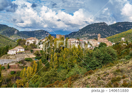 Binies is a beautiful village Aragonese Pyrenees that is at the entrance of the Valley of Anso in Spain 140651880