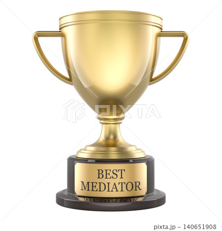 Best Mediator golden award trophy. 3D rendering Best Mediator golden award trophy. 3D rendering 140651908