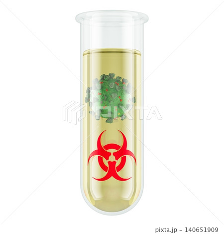Biohazard test tube with virus sample. 3D rendering 140651909