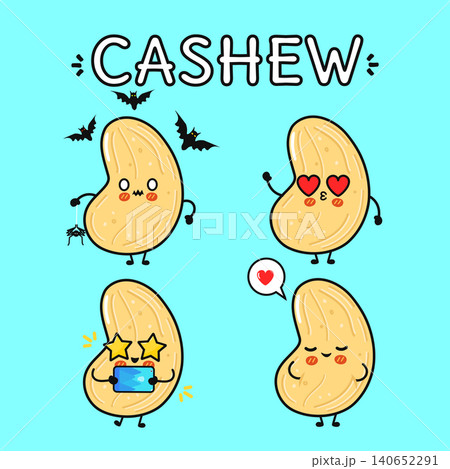 Cashew nut character with different emotions and actions Cashew nut character with different emotions and actions 140652291