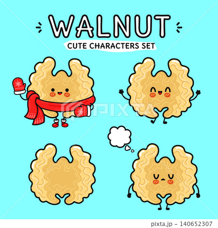 Cute walnut character set cartoon design Cute walnut character set cartoon design 140652307