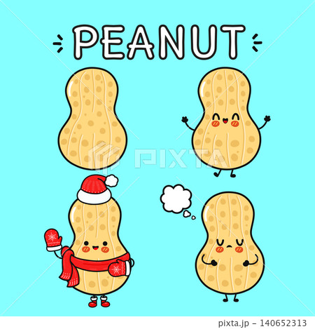Cute peanut cartoon character expressing different emotions during winter 140652313