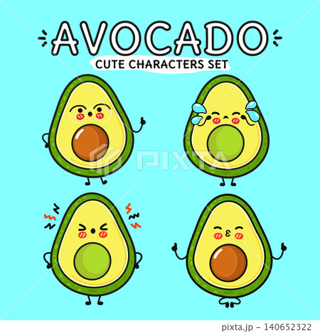 Sute avocado characters set having various emotions 140652322