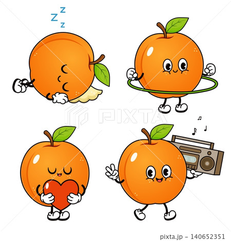 Peach character set expressing different emotions and activities Peach character set expressing different emotions and activities 140652351