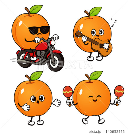 Cute apricot character riding motorcycle and playing music Cute apricot character riding motorcycle and playing music 140652353