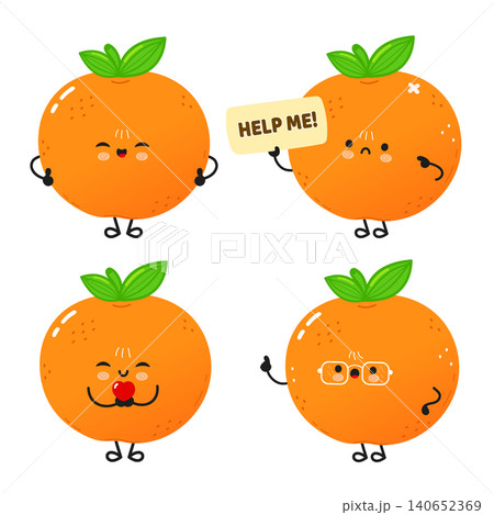 Cute orange fruit characters expressing various emotions and concepts Cute orange fruit characters expressing various emotions and concepts 140652369