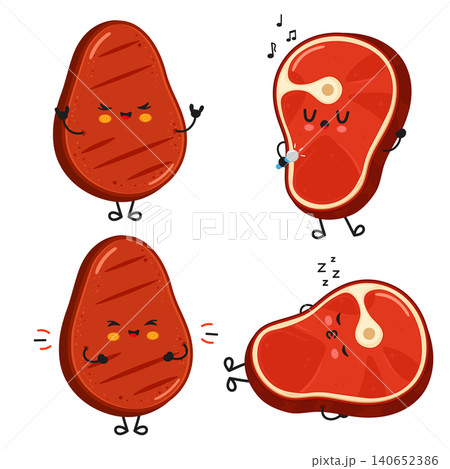 Cute cartoon steak character set expressing different emotions 140652386