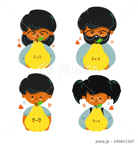 Cute family loving eating delicious fresh pear 140652387