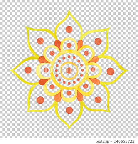 Indian mandala, hand-drawn watercolor illustration, cartoon. Design for stickers, cards, scrapbooking, souvenirs. India, holiday, legends, festival, gods, drawing, ornament Indian mandala, hand-drawn watercolor illustration, cartoon. Design for stickers, cards, scrapbooking, souvenirs. India, holiday, legends, festival, gods, drawing, ornament 140653722
