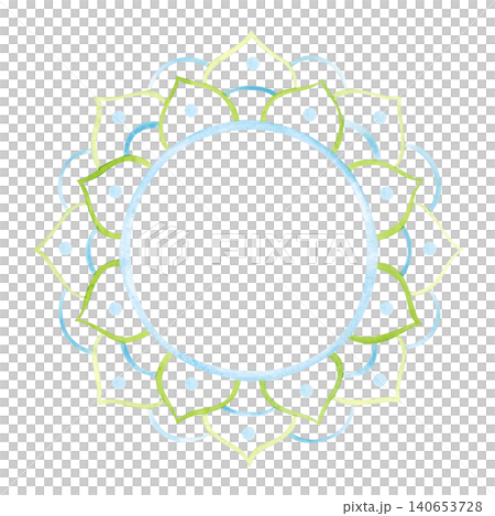 Indian blue-green mandala ring, hand-drawn watercolor illustration, cartoon. Design for stickers, cards, scrapbooking, souvenirs. India, holiday, legends, festival, gods, drawing, ornament 140653728