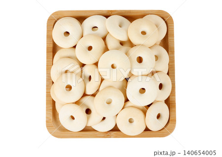 Traditional Brazilian coconut biscuit, sequilho de coco, cookie ring isolated on white background 140654005