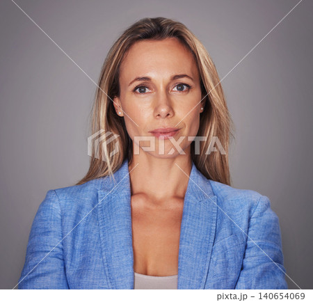 Business woman, portrait and professional in studio, confident accountant on gray background. Female person, serious face and pride for career opportunity, entrepreneur and worker of financial agency Business woman, portrait and professional in studio, confident accountant on gray background. Female person, serious face and pride for career opportunity, entrepreneur and worker of financial agency 140654069