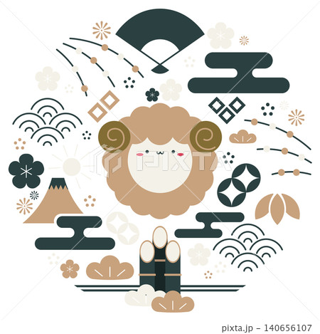 丸い羊の年賀素材3 140656107