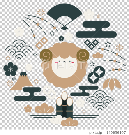 丸い羊の年賀素材3 140656107