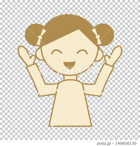 喜ぶ女の子のシンプルなイラストアイコン 両手をあげて万歳する笑顔の表情 140656150