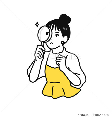 虫メガネで真剣に調べるまとめ髪の若い女性 虫メガネで真剣に調べるまとめ髪の若い女性 140656580