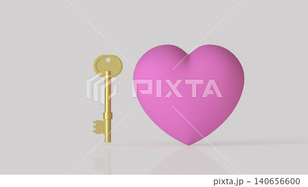 Golden Key and Pink Heart on Minimal Background 3d render. Golden Key and Pink Heart on Minimal Background 3d render. 140656600