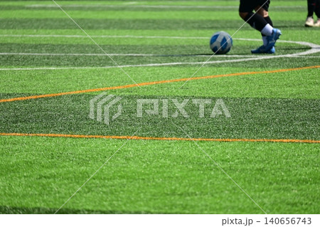 training of soccer on green grass artificial 140656743