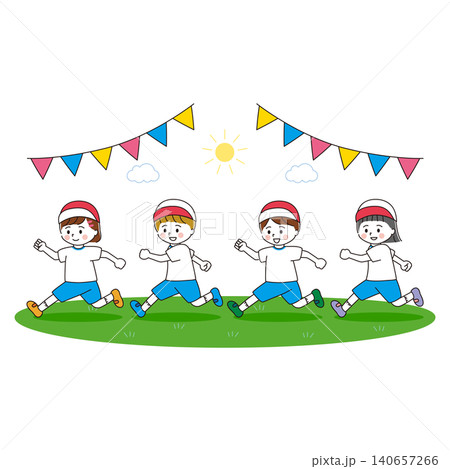 元気に走る体操着の子どもたちのイラスト 芝生 元気に走る体操着の子どもたちのイラスト 芝生 140657266