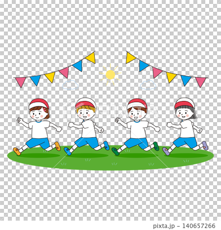 元気に走る体操着の子どもたちのイラスト 芝生 元気に走る体操着の子どもたちのイラスト 芝生 140657266
