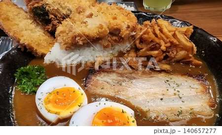 Delicious Japanese Curry Rice with Tonkatsu Chashu Pork and Soft Boiled Egg 140657277
