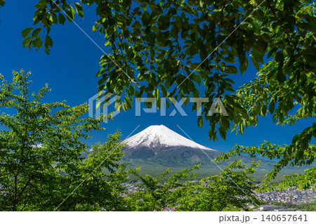 富士山と新緑が美しい新倉浅間公園の眺望 富士山と新緑が美しい新倉浅間公園の眺望 140657641