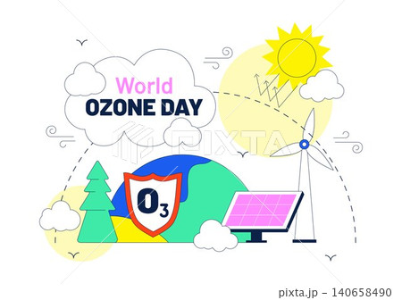 World Ozone Day Illustration Featuring Ozone Layer Protection, Environmental Awareness, Renewable Energy, Sustainable Earth, and Climate Action 140658490