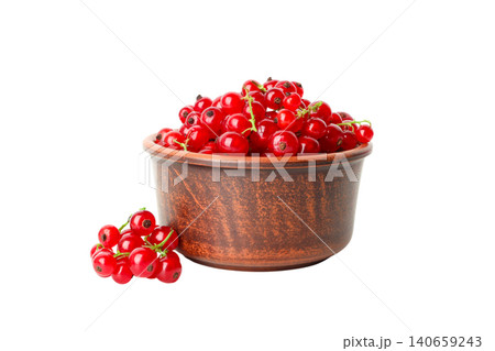 Red currants fill a bowl with berries scattered around, PNG 140659243