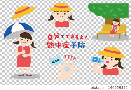子供が自分でできる熱中症予防のポイントセット｜子供,熱中症予防,水分補給,帽子（女の子） 140659322