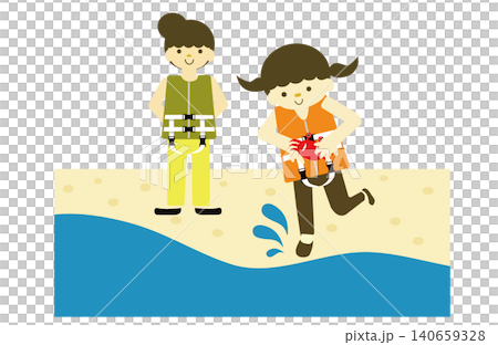 A family beach trip: A mother watching over her children playing in the water on the sand, illustrating the importance of preventing water-related accidents. A family beach trip: A mother watching over her children playing in the water on the sand, illustrating the importance of preventing water-related accidents. 140659328