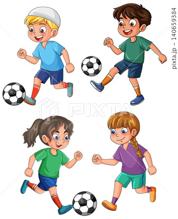 Diverse Group of Young Children Playing Soccer Vector Illustration Set Diverse Group of Young Children Playing Soccer Vector Illustration Set 140659384