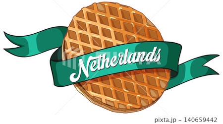 Dutch Stroopwafel with Green Ribbon Banner Illustration Dutch Stroopwafel with Green Ribbon Banner Illustration 140659442