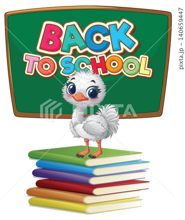 Cartoon Baby Ostrich Standing on a Stack of Books Cartoon Baby Ostrich Standing on a Stack of Books 140659447