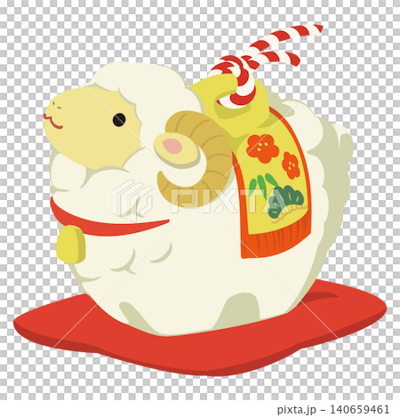 かわいい羊の土鈴のイラスト、未年の年賀状素材 140659461