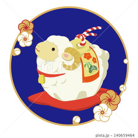 かわいい羊の土鈴のイラスト（背景付き） 140659464