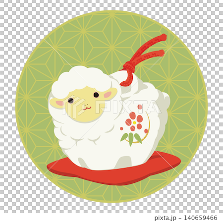 かわいい子羊の土鈴のイラスト(背景付き) かわいい子羊の土鈴のイラスト(背景付き) 140659466