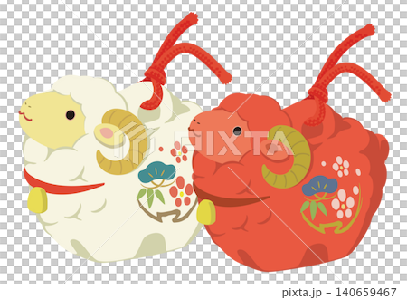 かわいい羊の土鈴のイラスト（紅白セット） 140659467