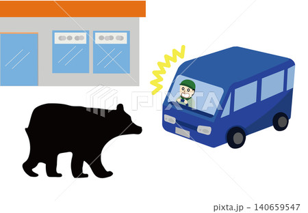 店舗の駐車場に現れたクマと遭遇するドライバー 商業施設での熊出没イラスト 140659547