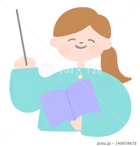 本を持った授業中の先生の北欧風のイラスト 本を持った授業中の先生の北欧風のイラスト 140659678