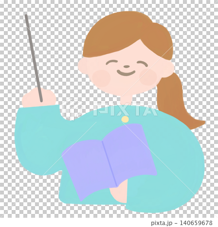 本を持った授業中の先生の北欧風のイラスト 本を持った授業中の先生の北欧風のイラスト 140659678