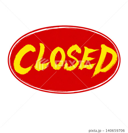 CLOSED／赤楕円 黄色文字 筆文字 手書き クローズPOP素材 140659706