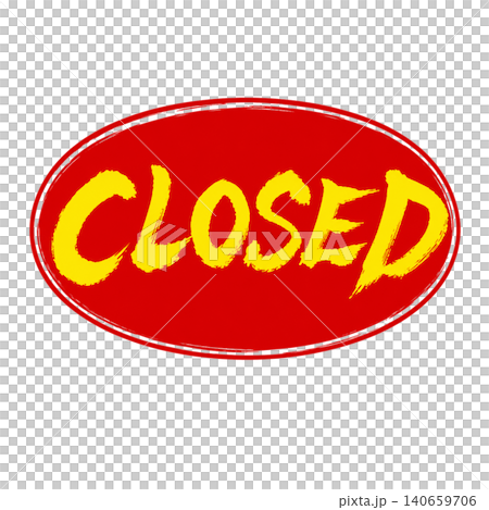 CLOSED／赤楕円 黄色文字 筆文字 手書き クローズPOP素材 140659706