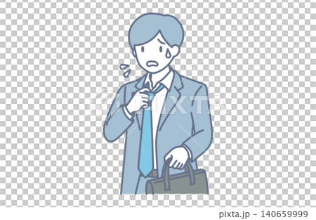 An illustration of a male employee loosening his tie due to the heat. An illustration of a male employee loosening his tie due to the heat. 140659999