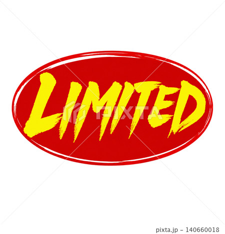 LIMITED／赤楕円 黄色文字 筆文字 手書き 毛筆 限定POP素材 140660018