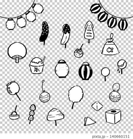 Summer Festival Icon Illustration Set (Black and White) Summer Festival Icon Illustration Set (Black and White) 140660151