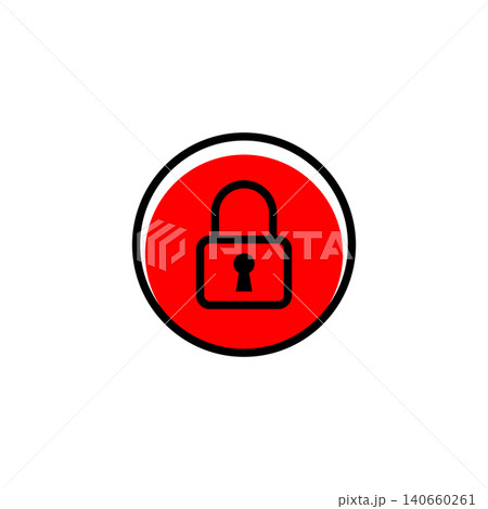 Red circular emblem black padlock symbol Red circular emblem black padlock symbol 140660261